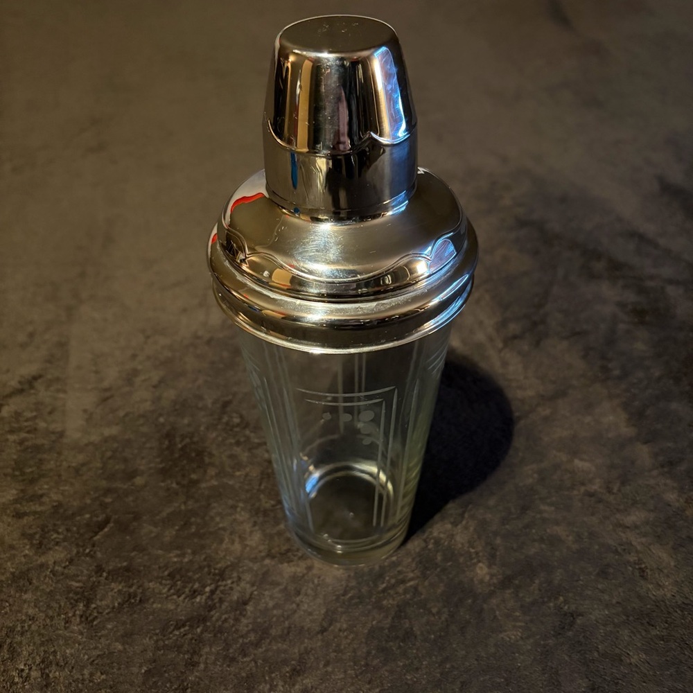 Vintage Stainless Steel Clear Glass Cocktail Shaker